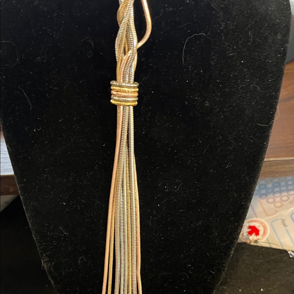 Alfani Silver, Bronze, and Gold Tassel Necklace